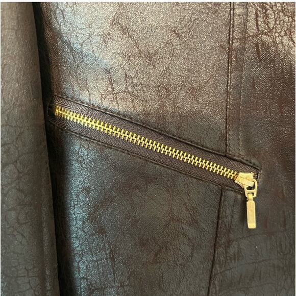 Soft Surroundings Dark Brown Leather Jacket with Gold Accents size Large - Picture 3 of 5
